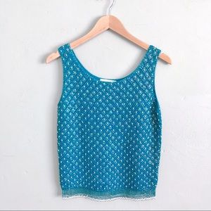 Vtg Beaded Sequins Fringe Sweater Tank